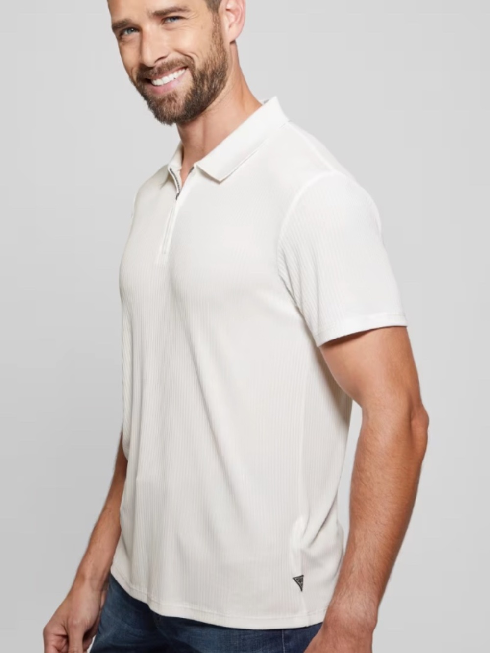NWT GUESS Men's Union Rib Knit Polo in Salt White